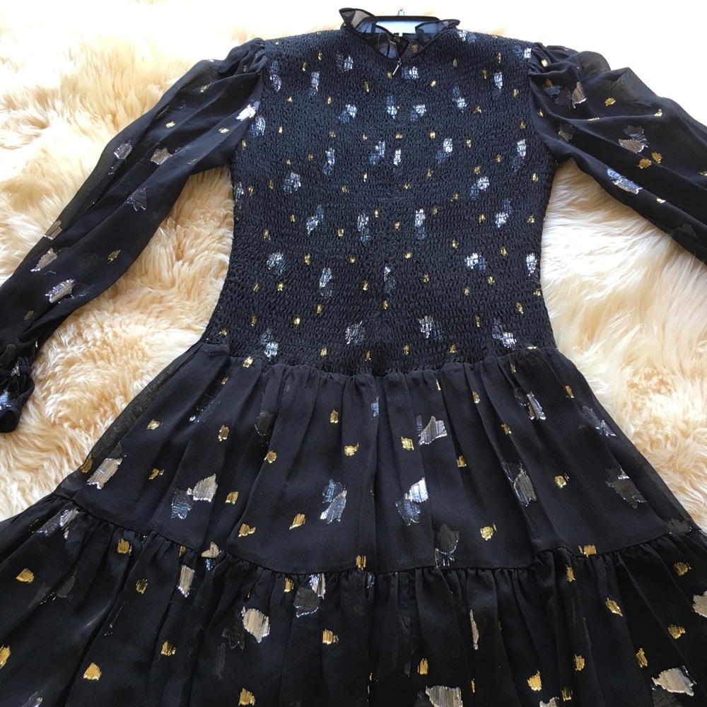 Silk Holiday Dress with Gold & Silver Detail